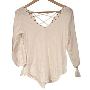 Hollister Criss Cross Back White‎ Peasant Blouse Top Tunic Small S